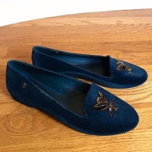 NWOT/B Velvet, Blue MELISSA flats, w us S8 eu s39